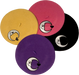 pink, purple, black, and yellow wool berets with skull moon and black heart patches